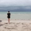 Yo, caminando por el mar, Isla Holbox, Mexico,...